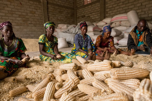Foto: WFP/Tara Crossley, Teilnehmer*innen eines sogenannten "Purchase for Progress” (P4P) Programms in Bunynagula, Demokratische Republik Kongo. Das von WFP unterstützte Programm stärkt den Marktzugang für Kleinbäuer*innen. 