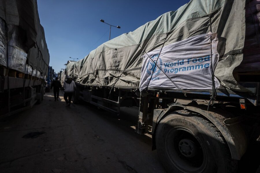 WFP trucks deliver food assistance in Palestine