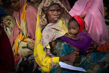 WFP/Samantha Reinders. Women waits with her daughter at the Kabasa Health Center. They are there to receive there for Mushtaq to be checked and for their next allowance of nutritional supplements.