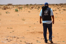 Somalia. WFP staff outside IDP camp in Horseed camp - one of the places the drought has hit hardest 